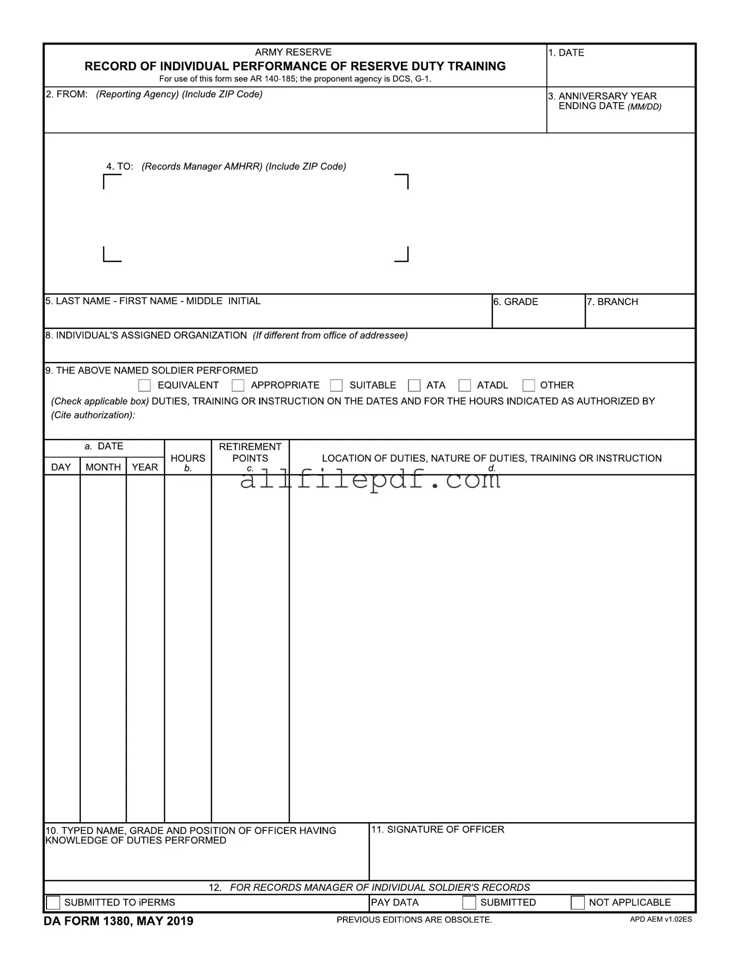 Blank Da 1380 PDF Form