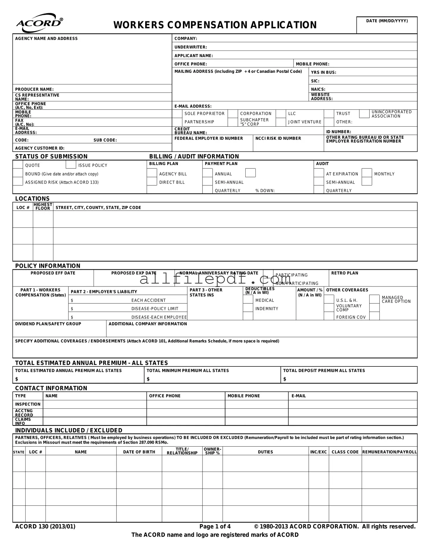 Blank Acord 130 PDF Form
