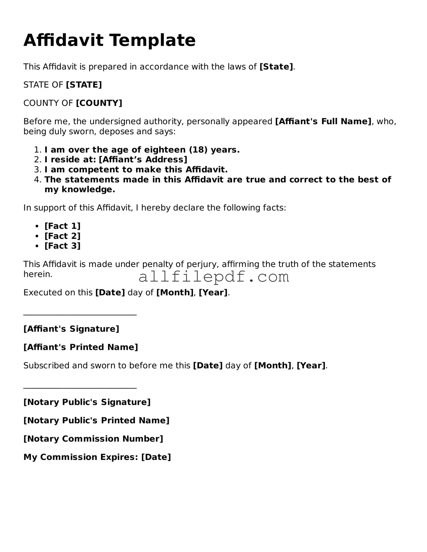 Blank Affidavit Template
