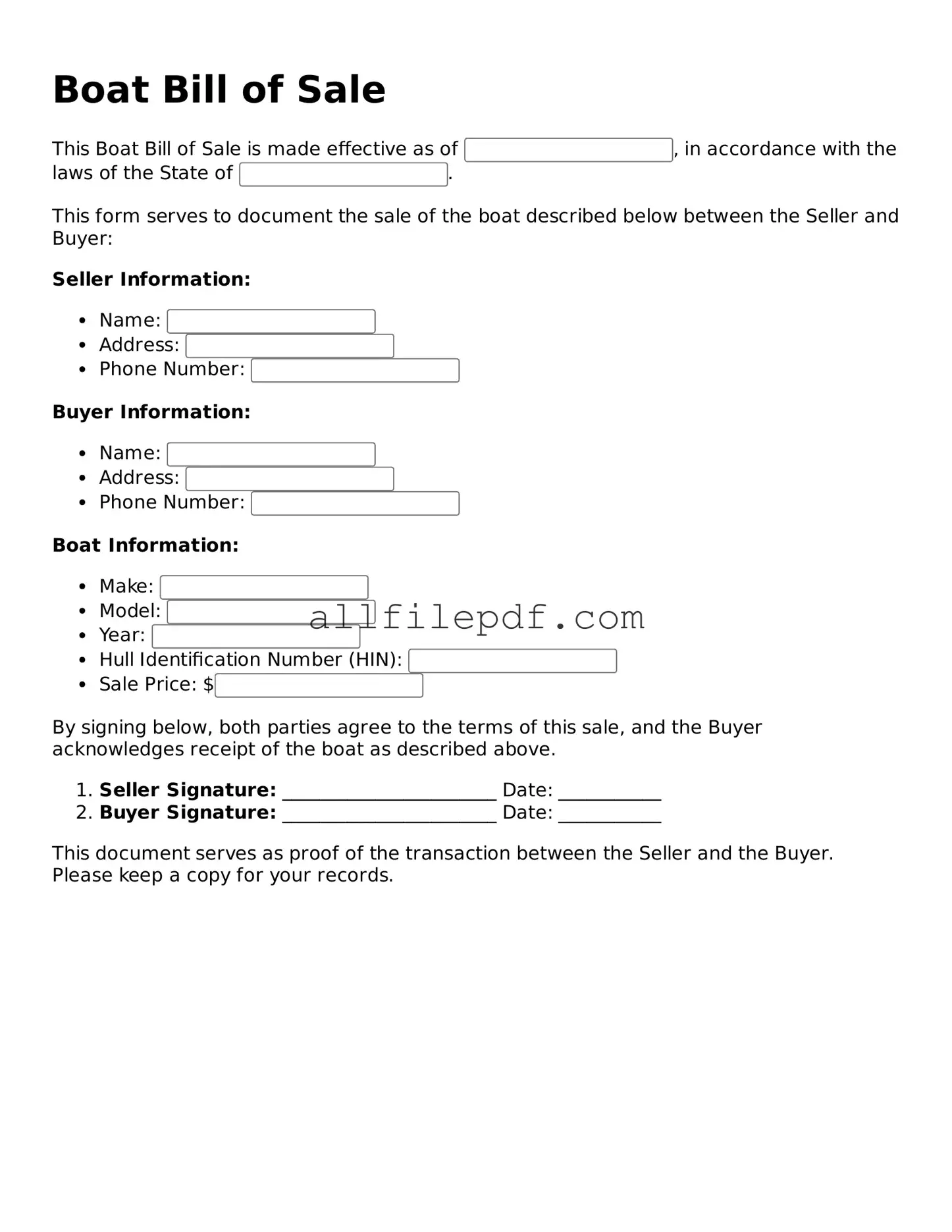 Blank Boat Bill of Sale Template