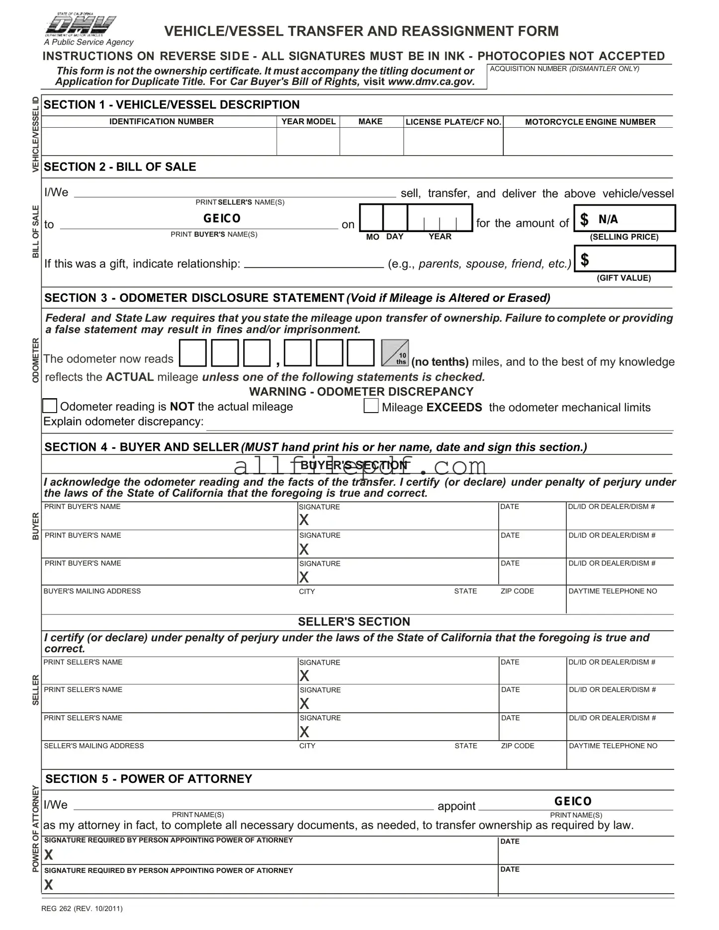 Blank California Fotm Reg 262 PDF Form