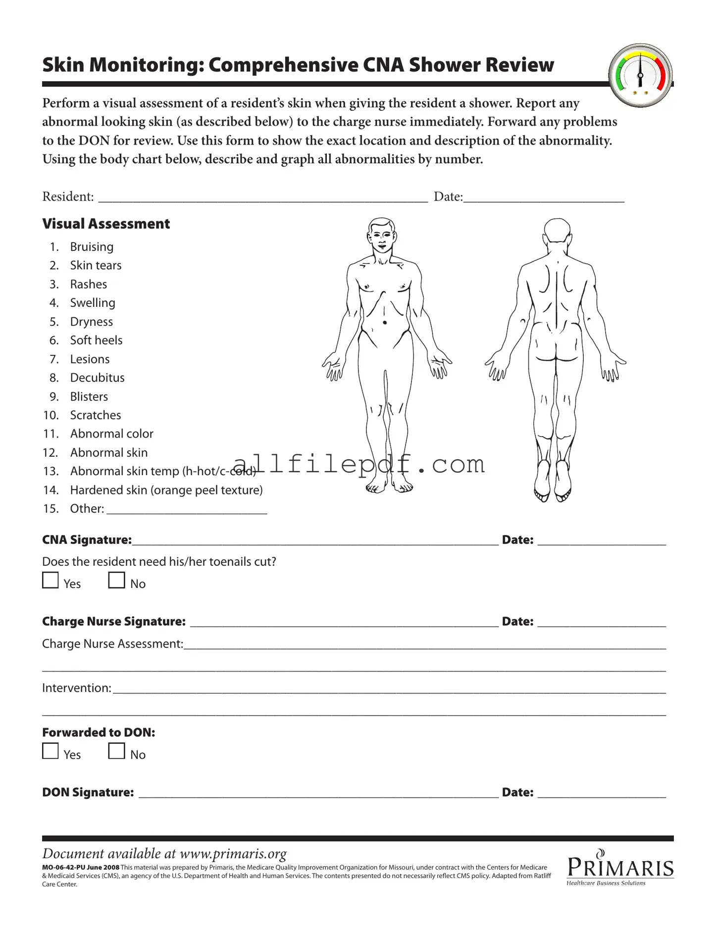 Blank Cna Shower Sheets PDF Form