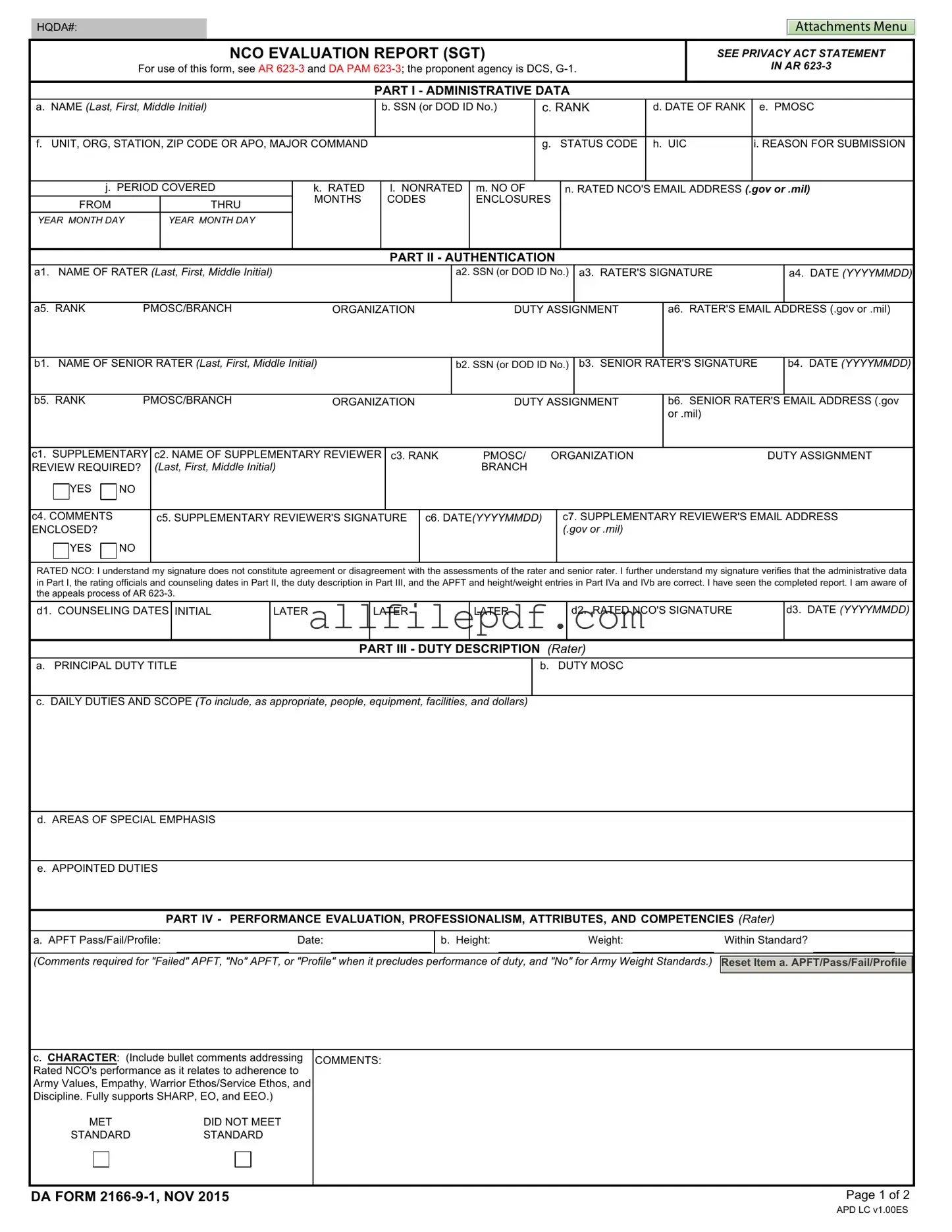 Blank Da 2166 9 1 PDF Form