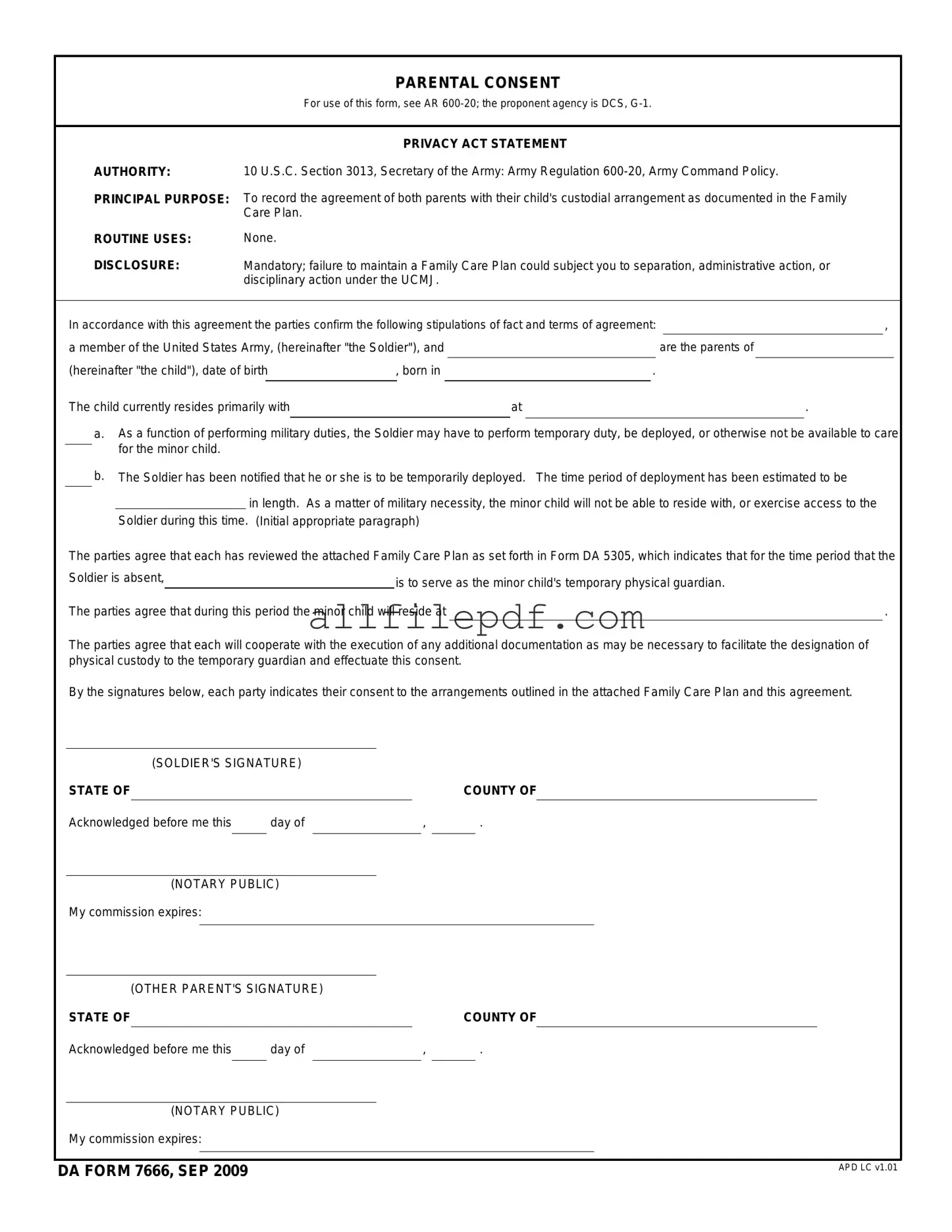 Blank DA 7666 PDF Form