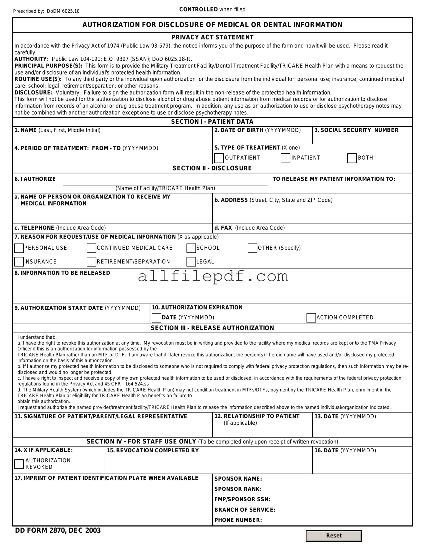 Blank DD 2870 PDF Form