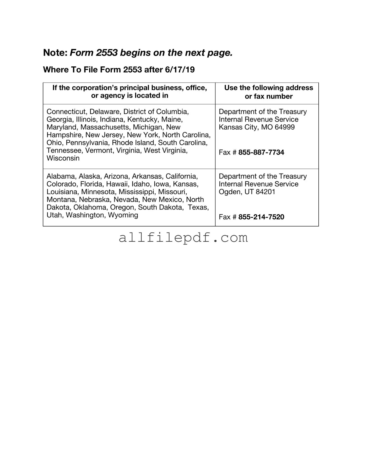 Blank IRS 2553 PDF Form