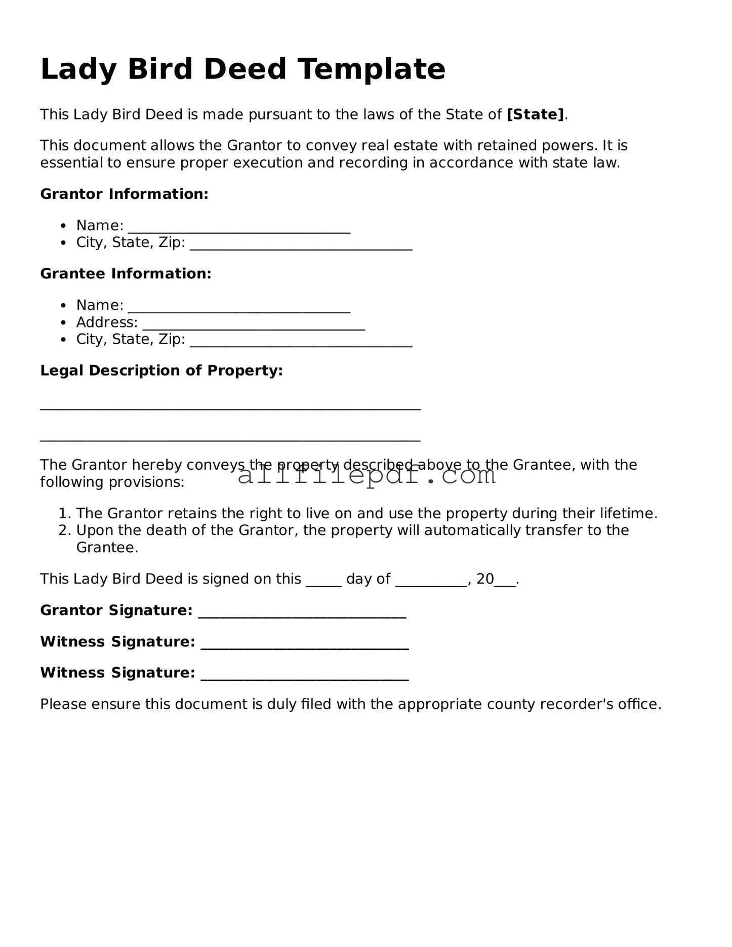 Blank Lady Bird Deed Template