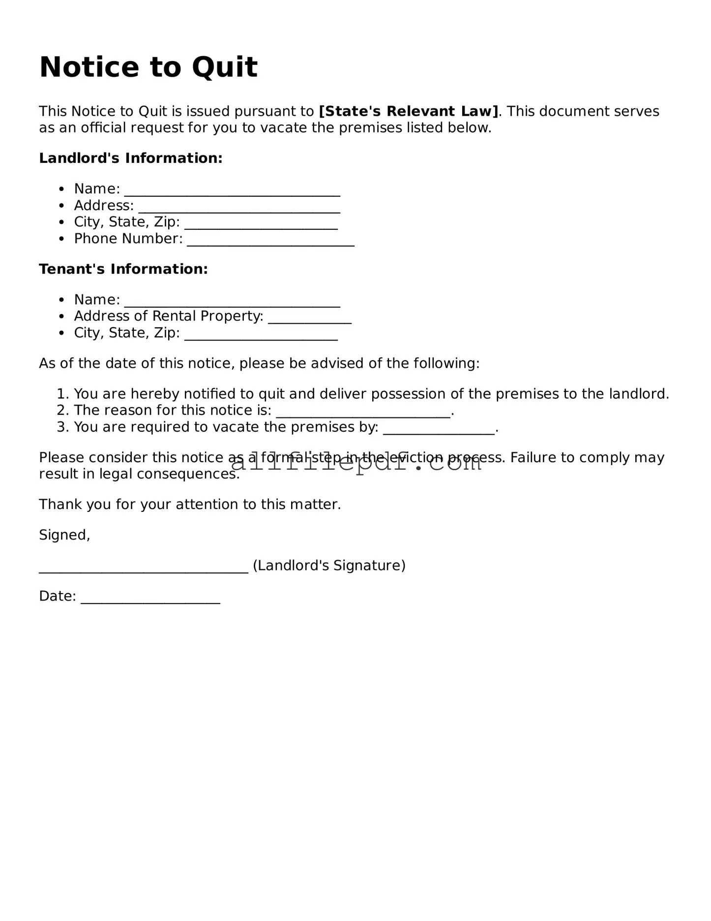 Blank Notice to Quit Template