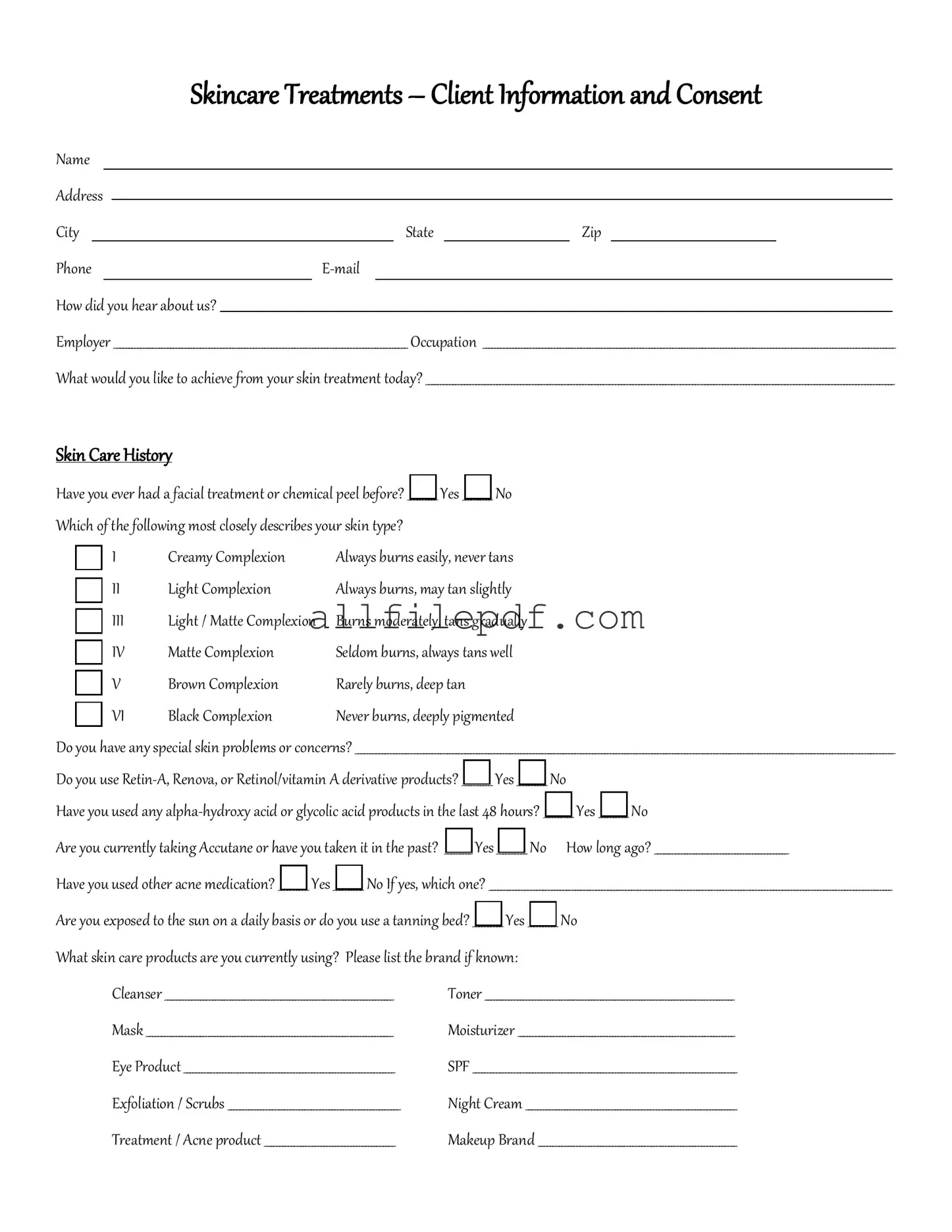 Blank Facial Consent PDF Form