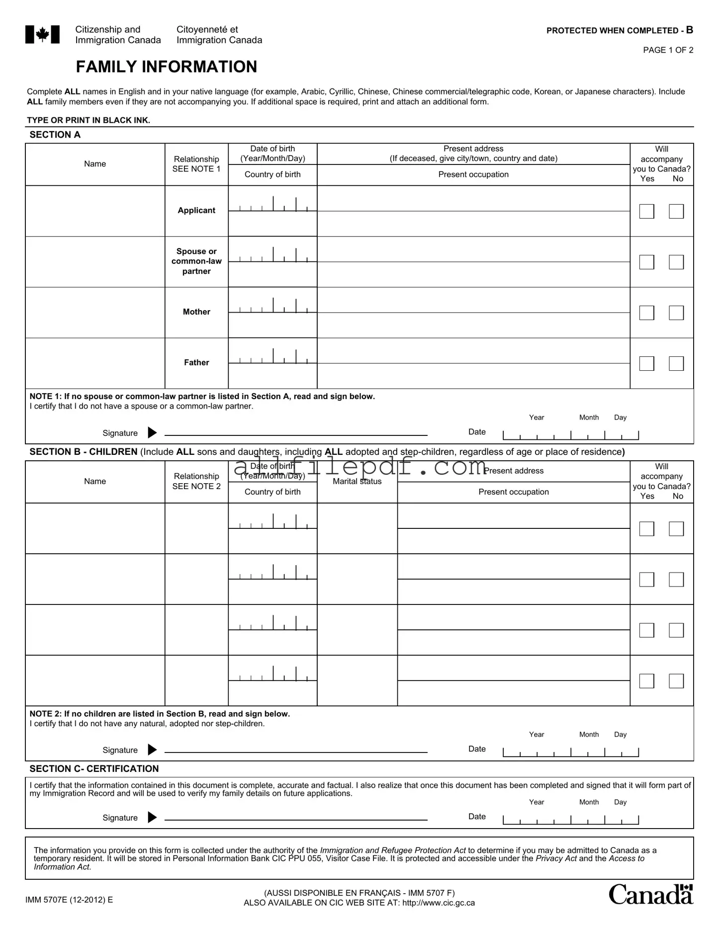 Blank Imm5707 PDF Form