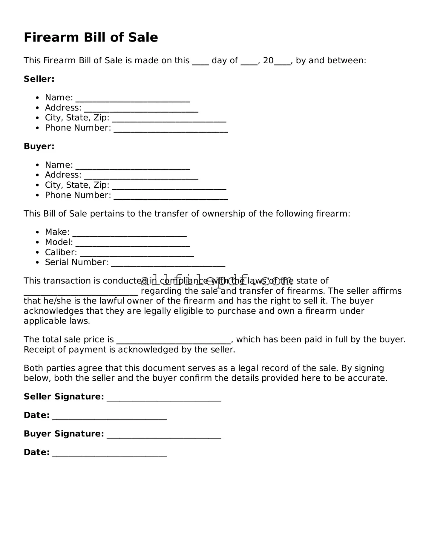 Blank Firearm Bill of Sale Template