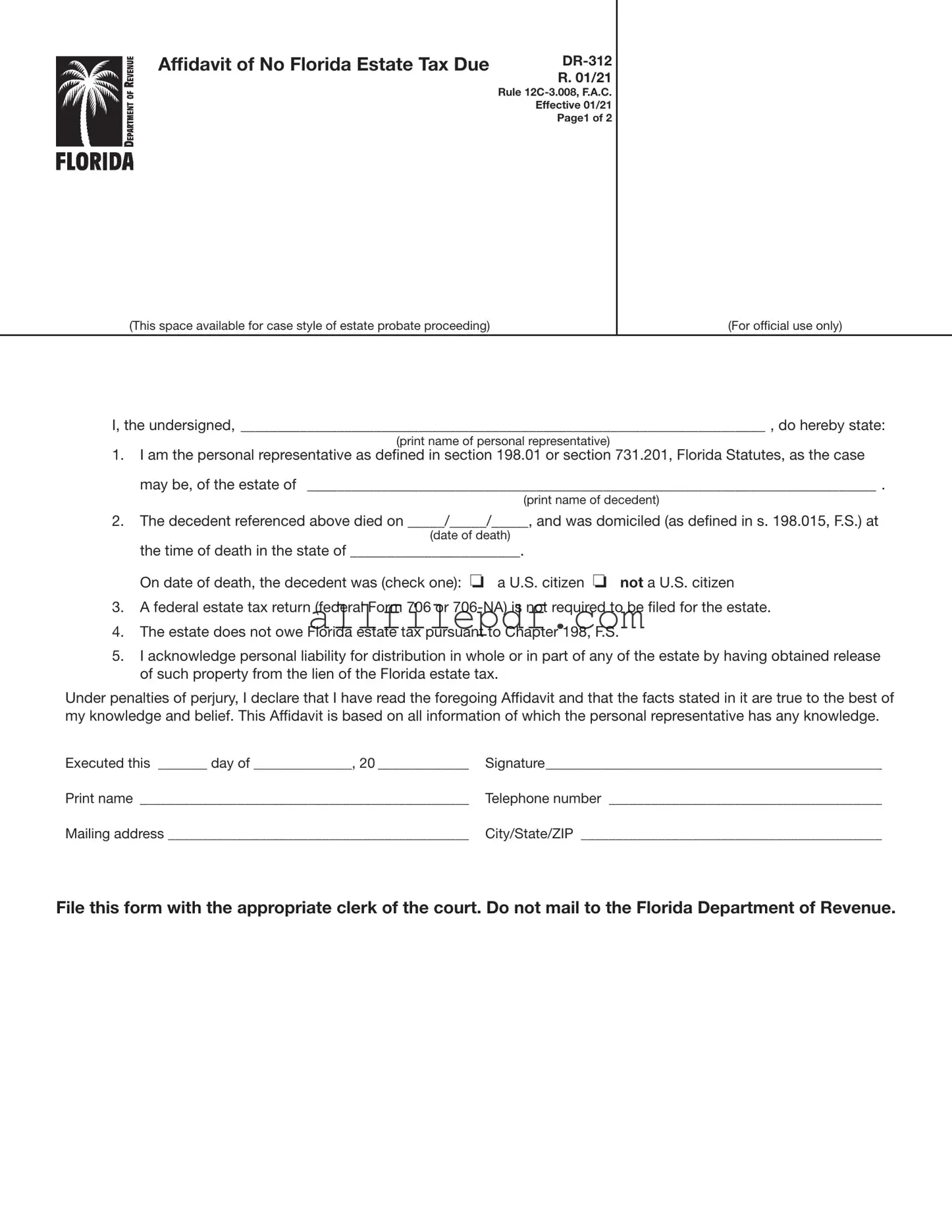 Blank Fl Dr 312 PDF Form