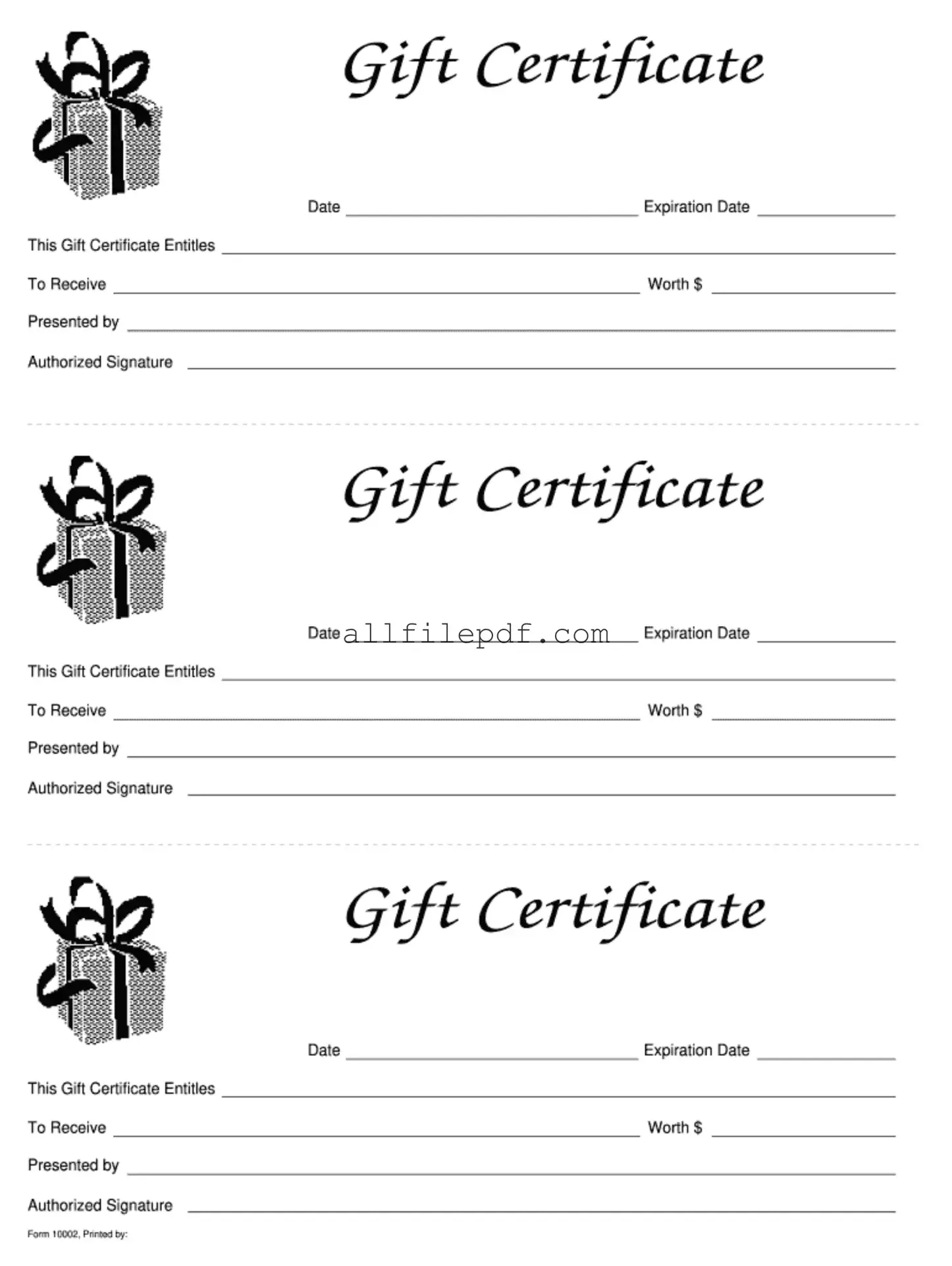 Blank Gift Certificate PDF Form