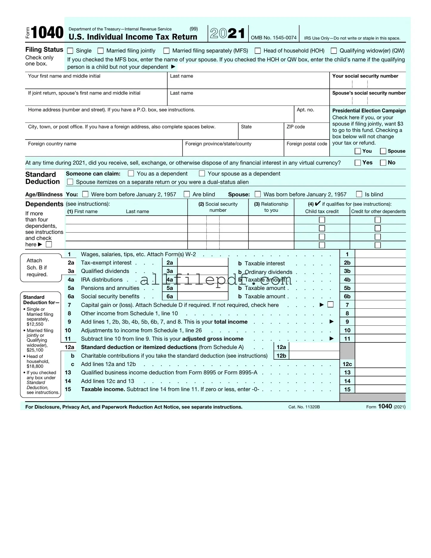 Blank IRS 1040 PDF Form