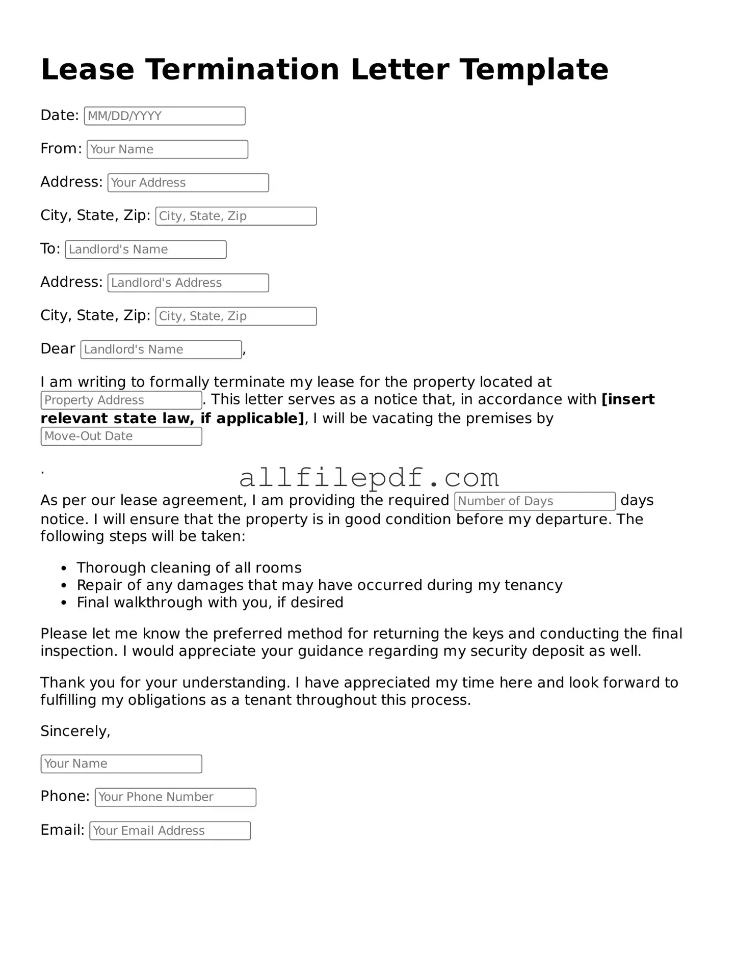 Blank Lease Termination Letter Template