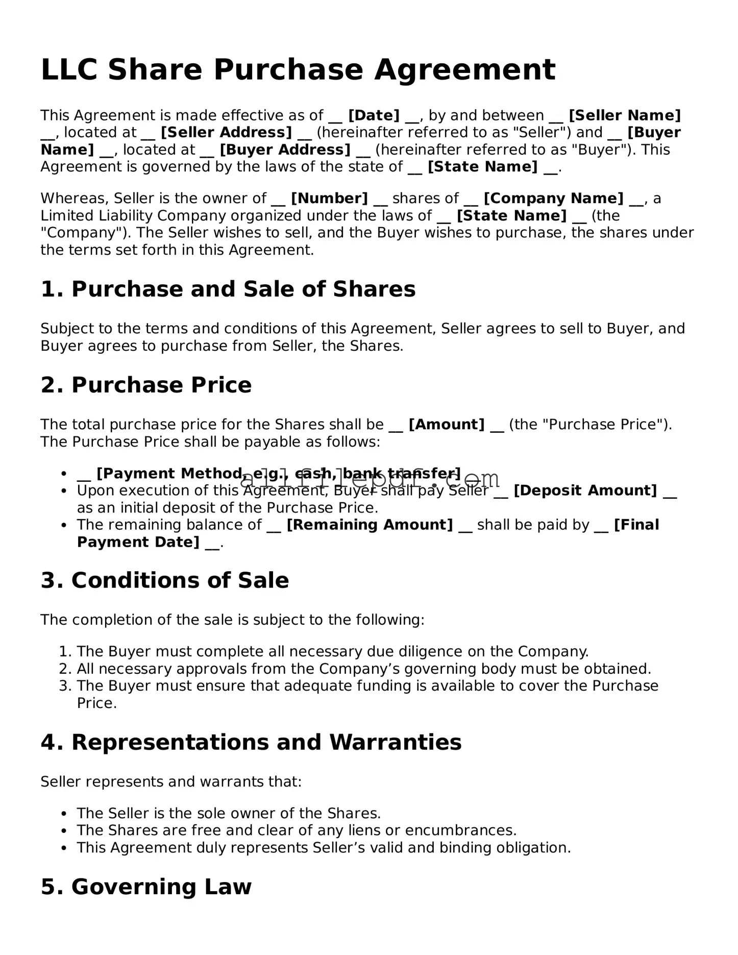 Blank LLC Share Purchase Agreement Template