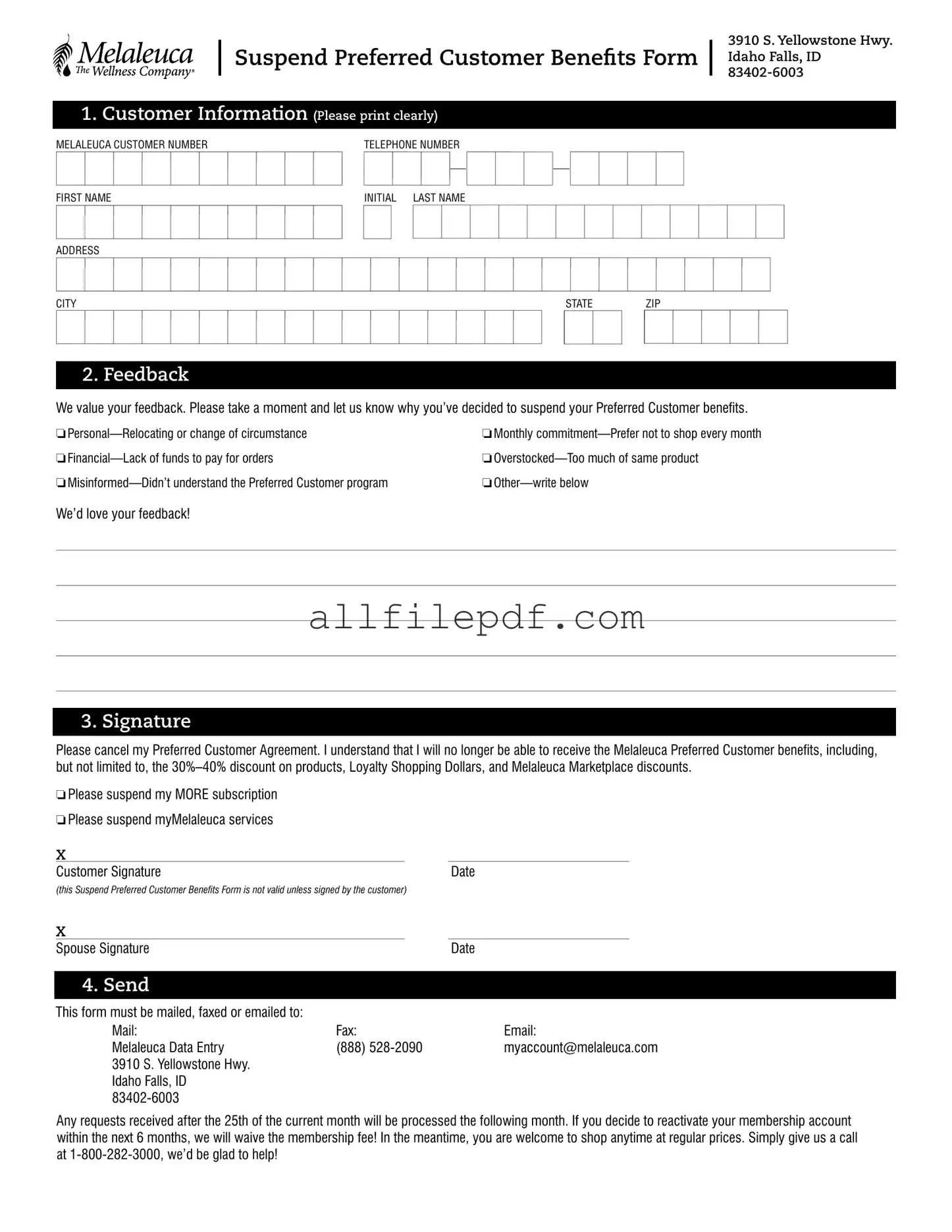 Blank Melaleuca Cancellation PDF Form