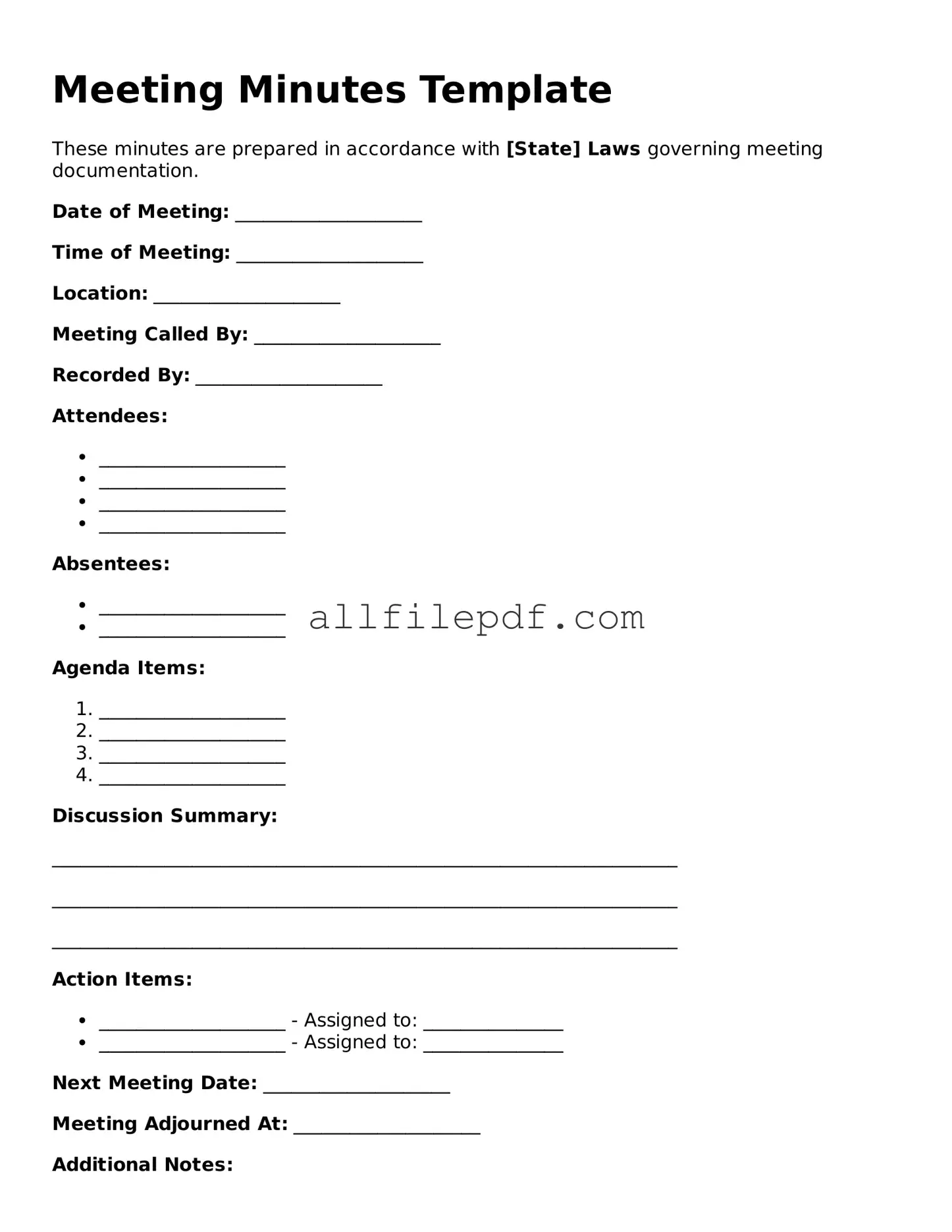 Blank Meeting Minutes Template
