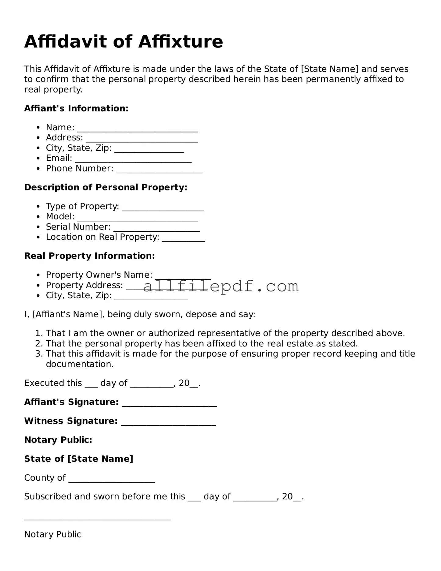 Blank Affidavit of Affixture Template