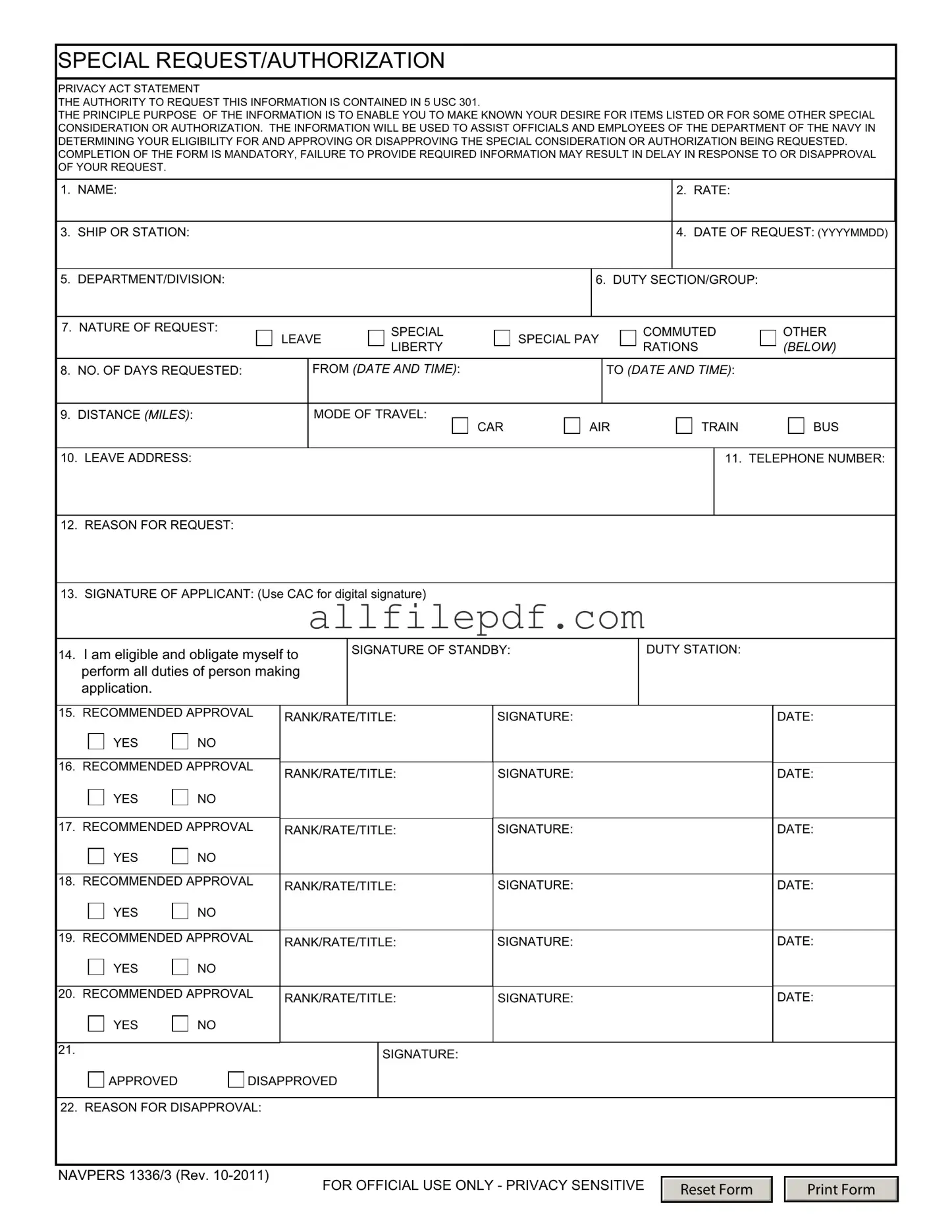 Blank Navpers 1336 3 PDF Form