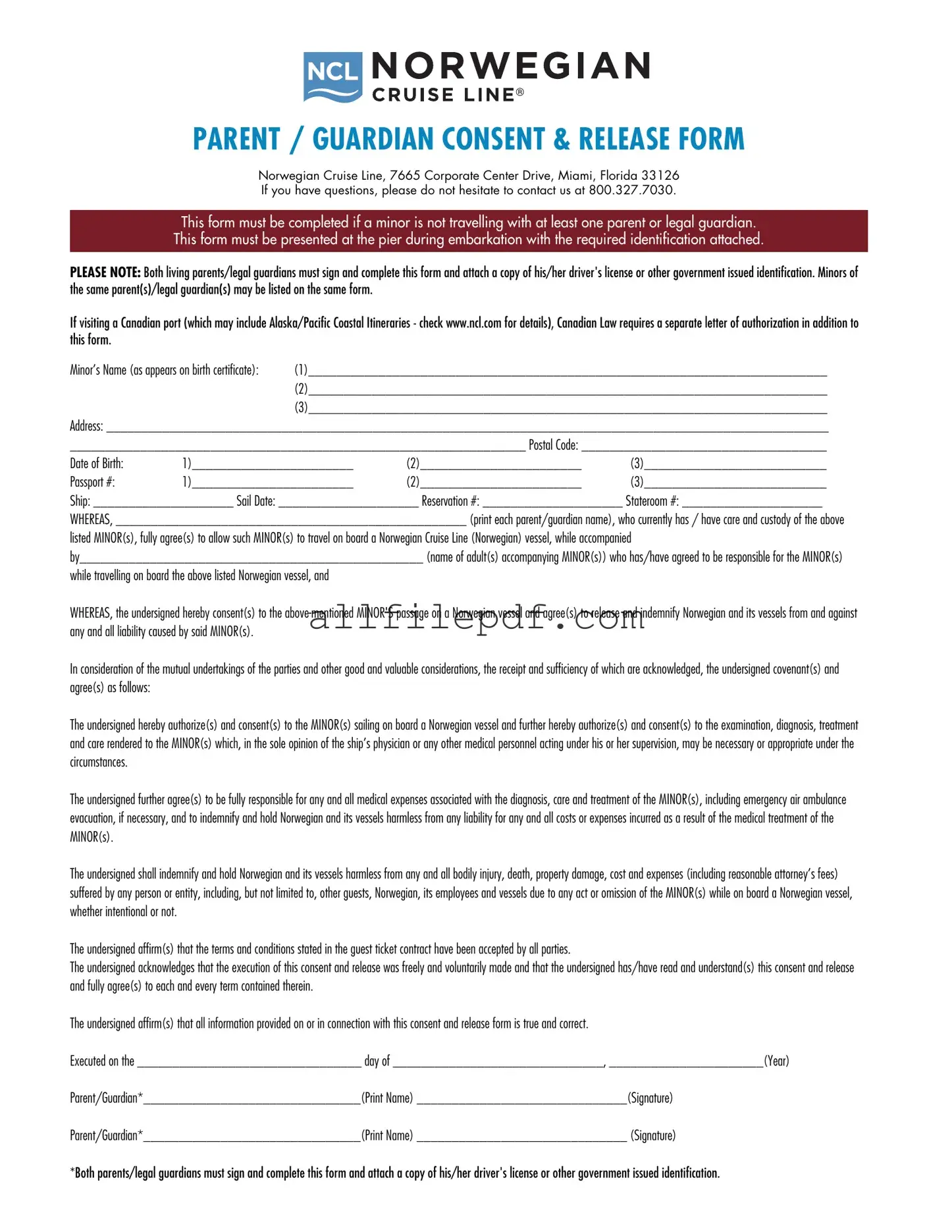 Blank NCL Parental Consent PDF Form