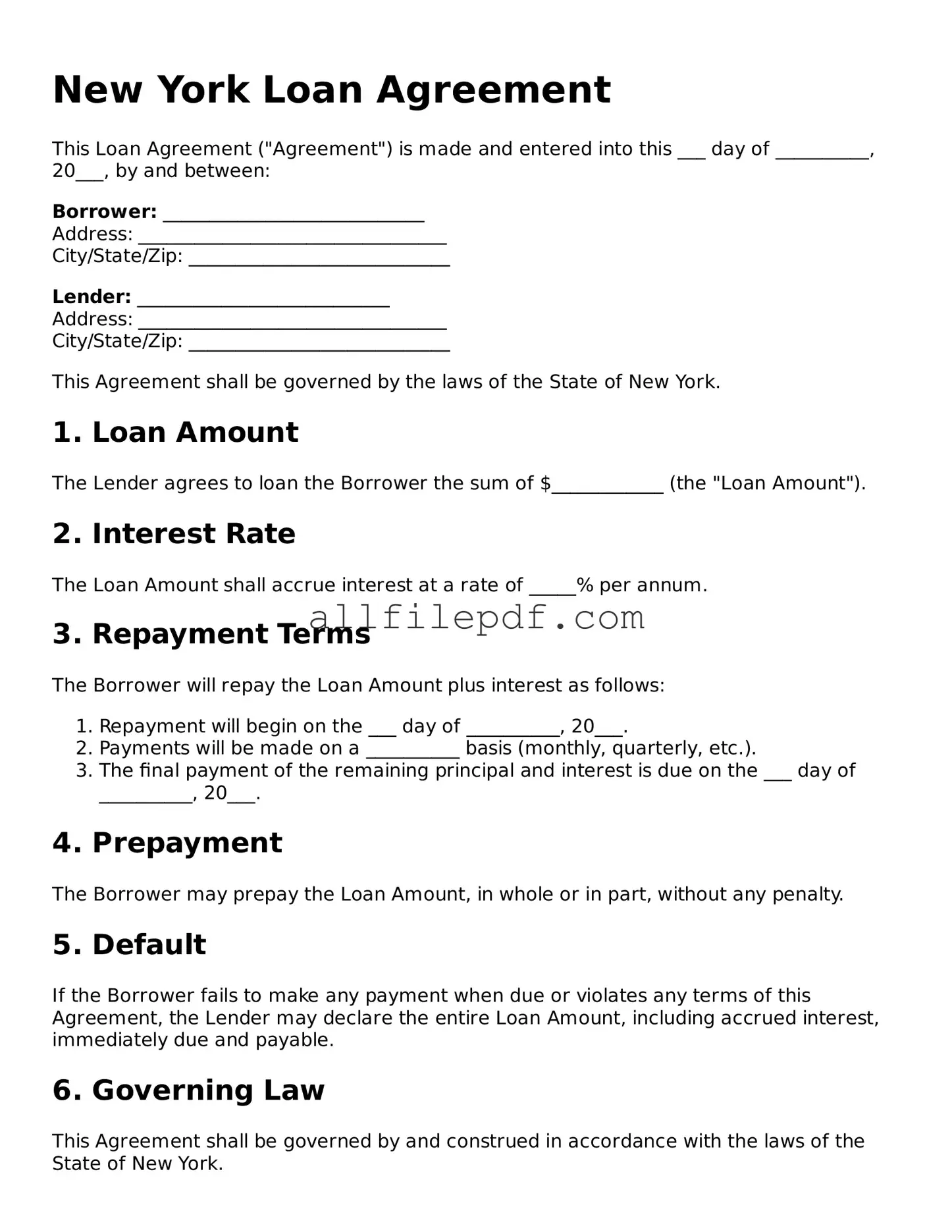 Official  Loan Agreement Document for New York