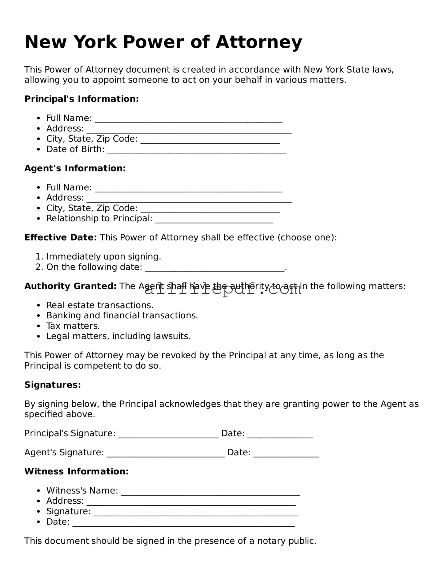 Official  Power of Attorney Document for New York