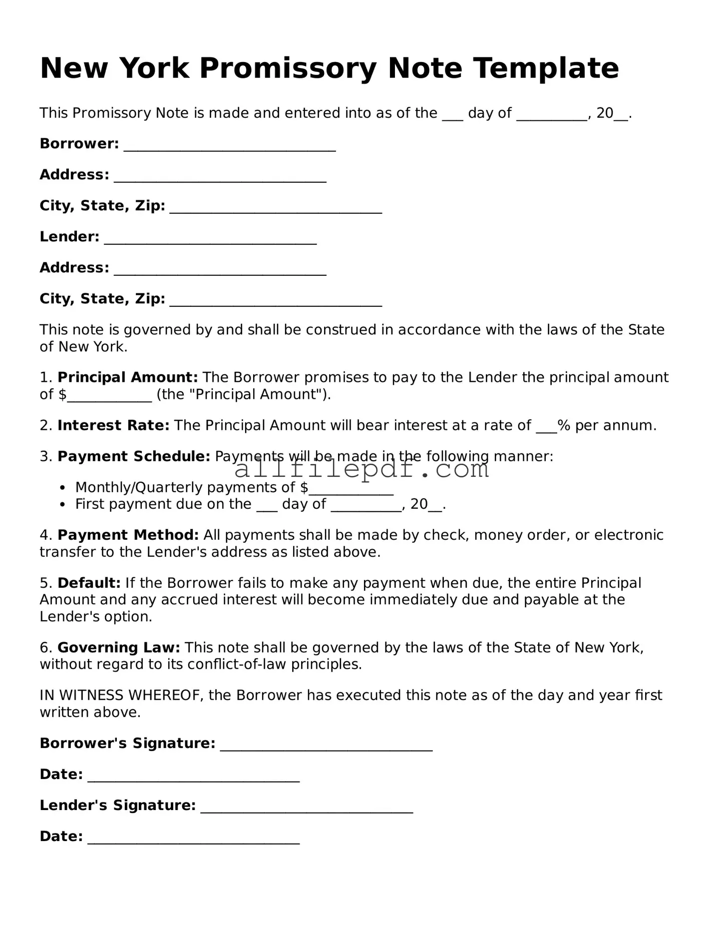 Official  Promissory Note Document for New York