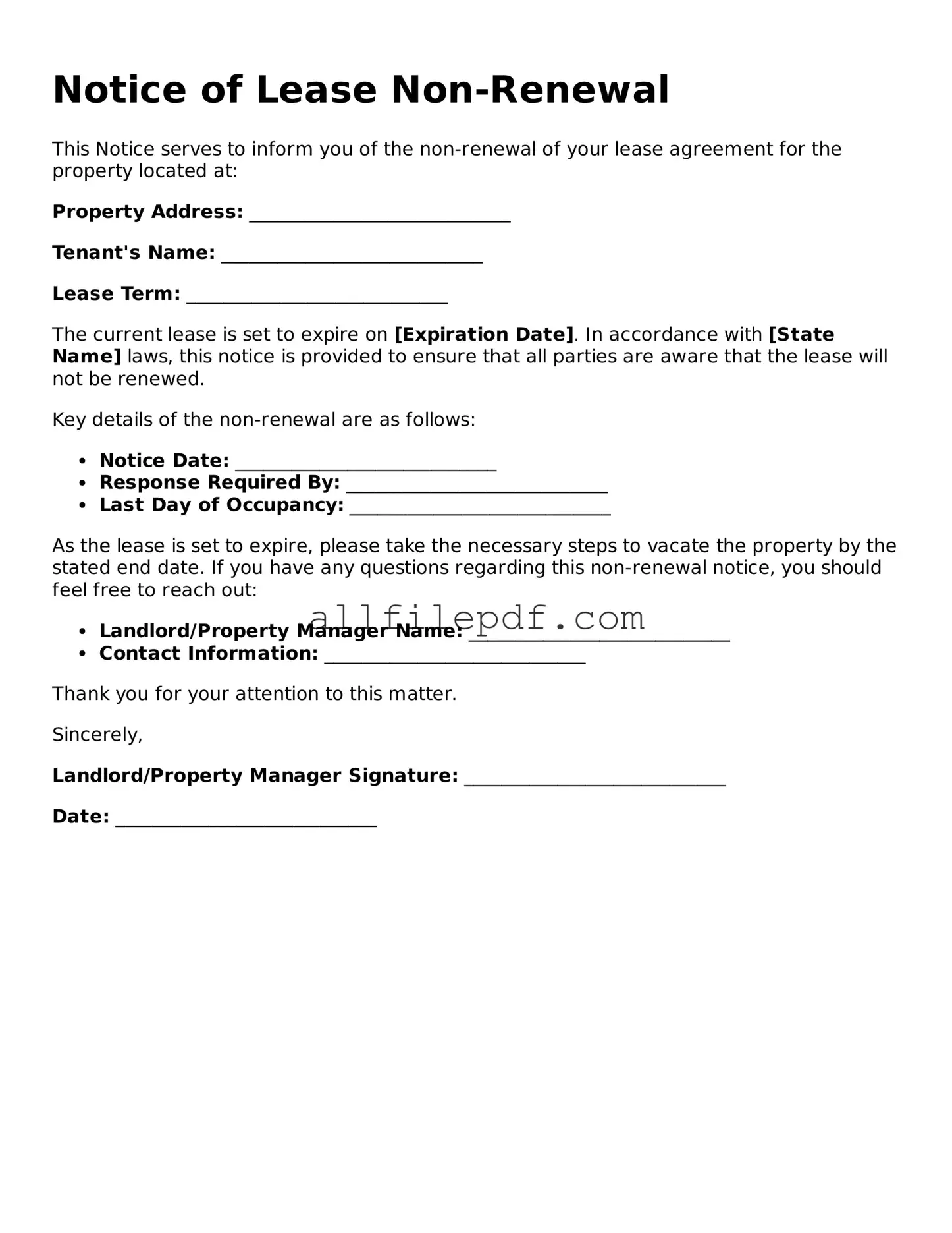 Blank Notice of Lease Non-Renewal Template