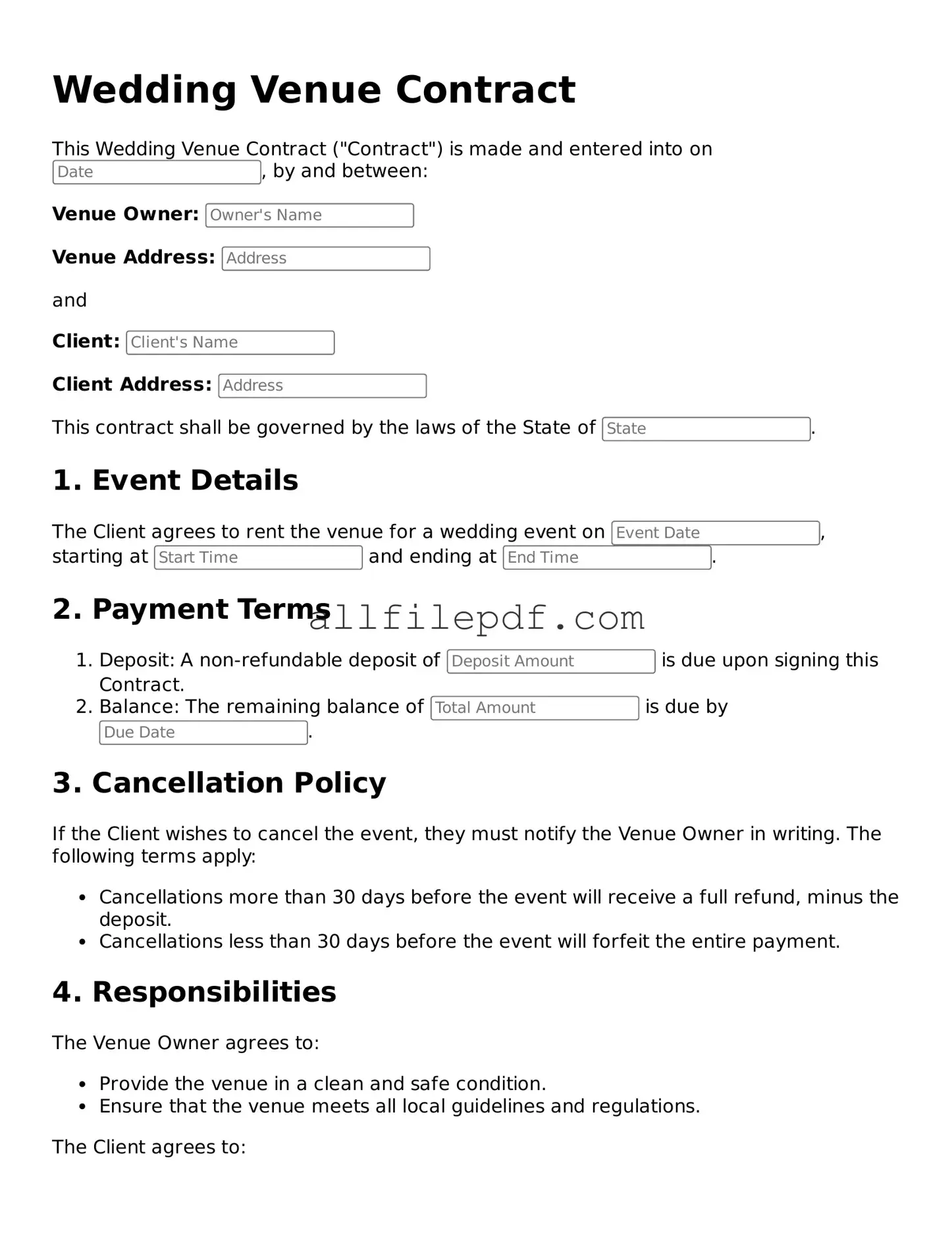 Blank Wedding Venue Contract Template