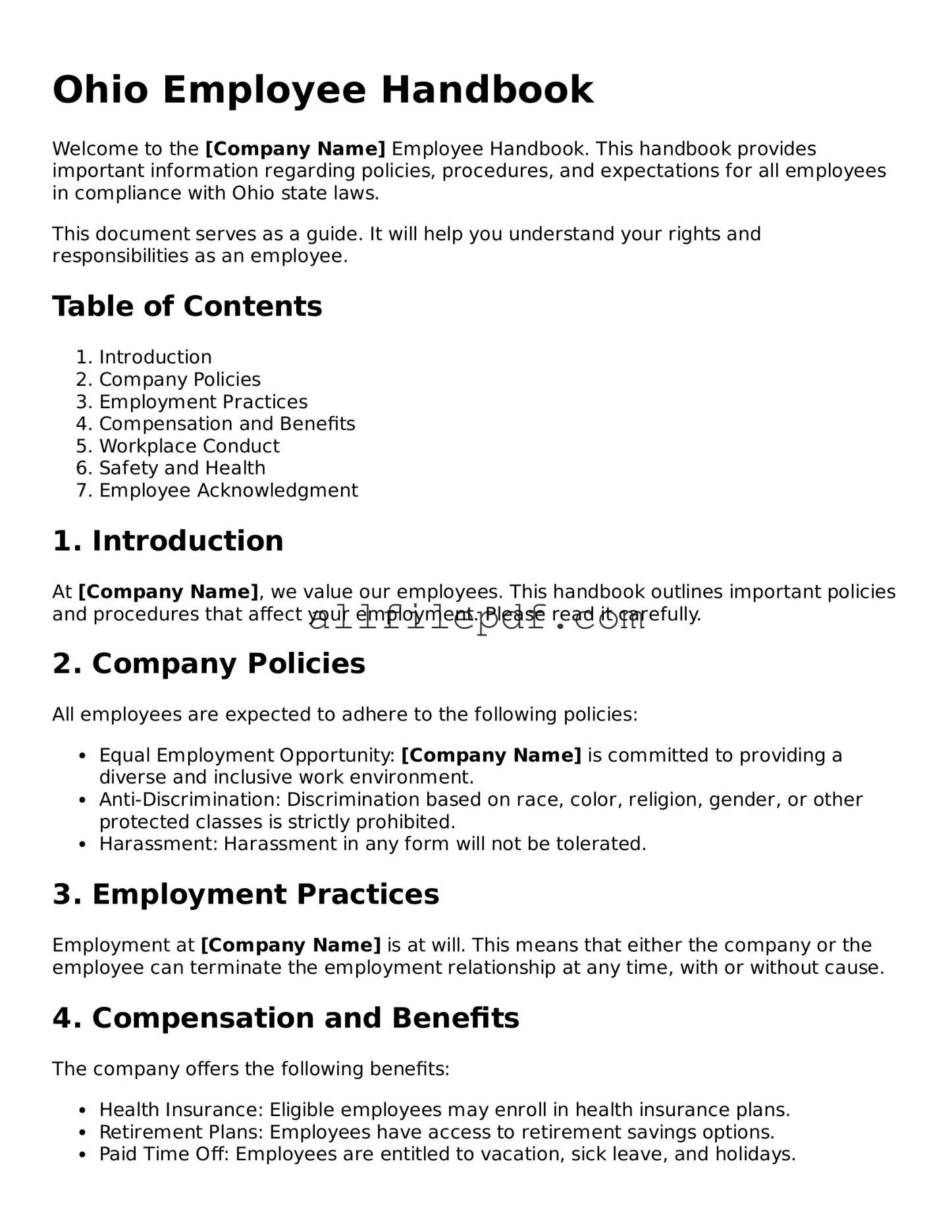 Official  Employee Handbook Document for Ohio