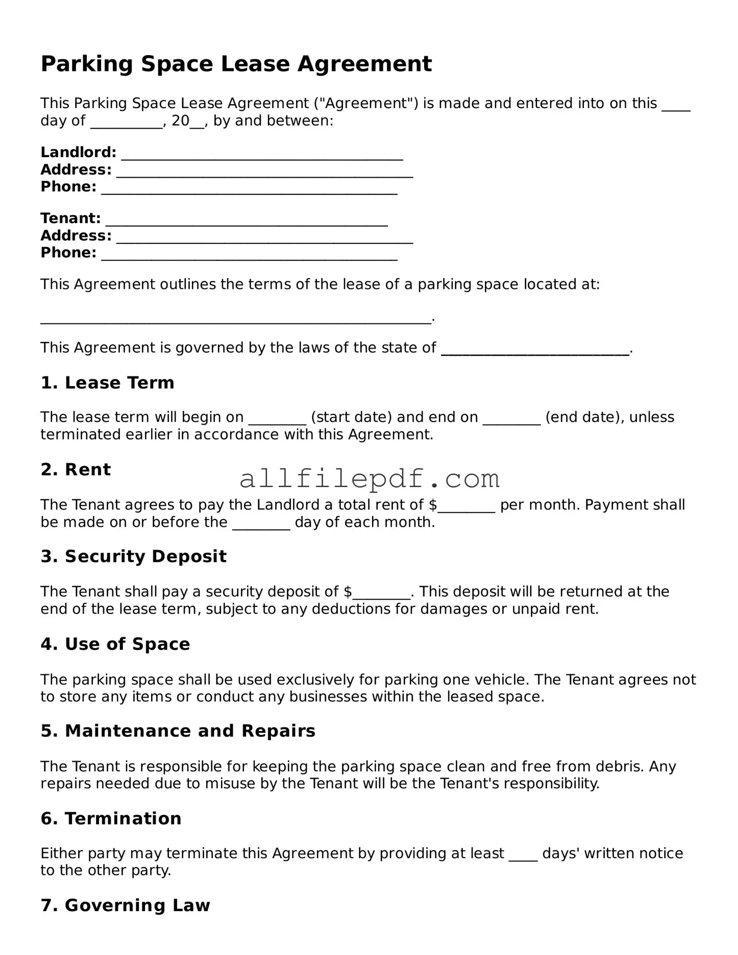Blank Parking Space Lease Agreement Template