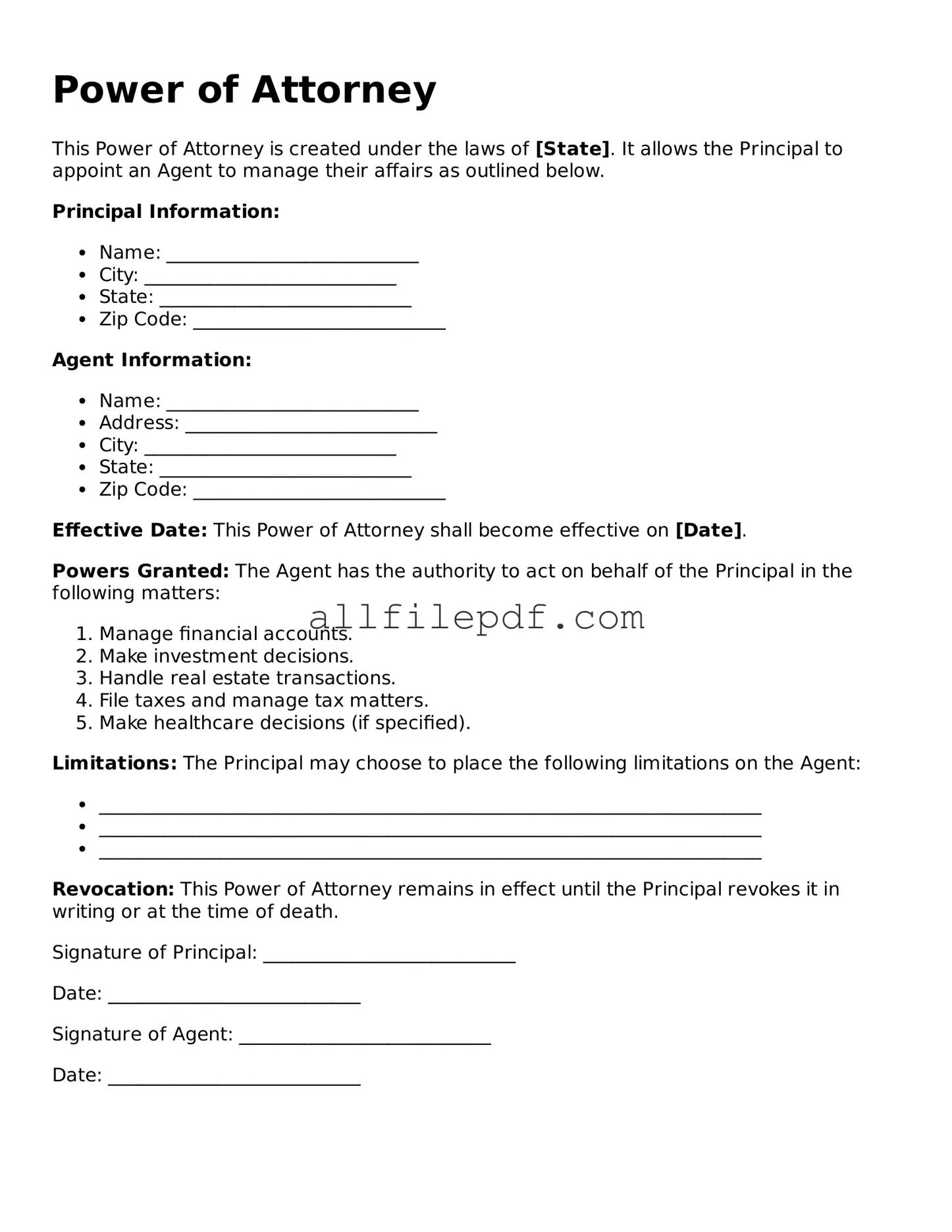 Blank Power of Attorney Template
