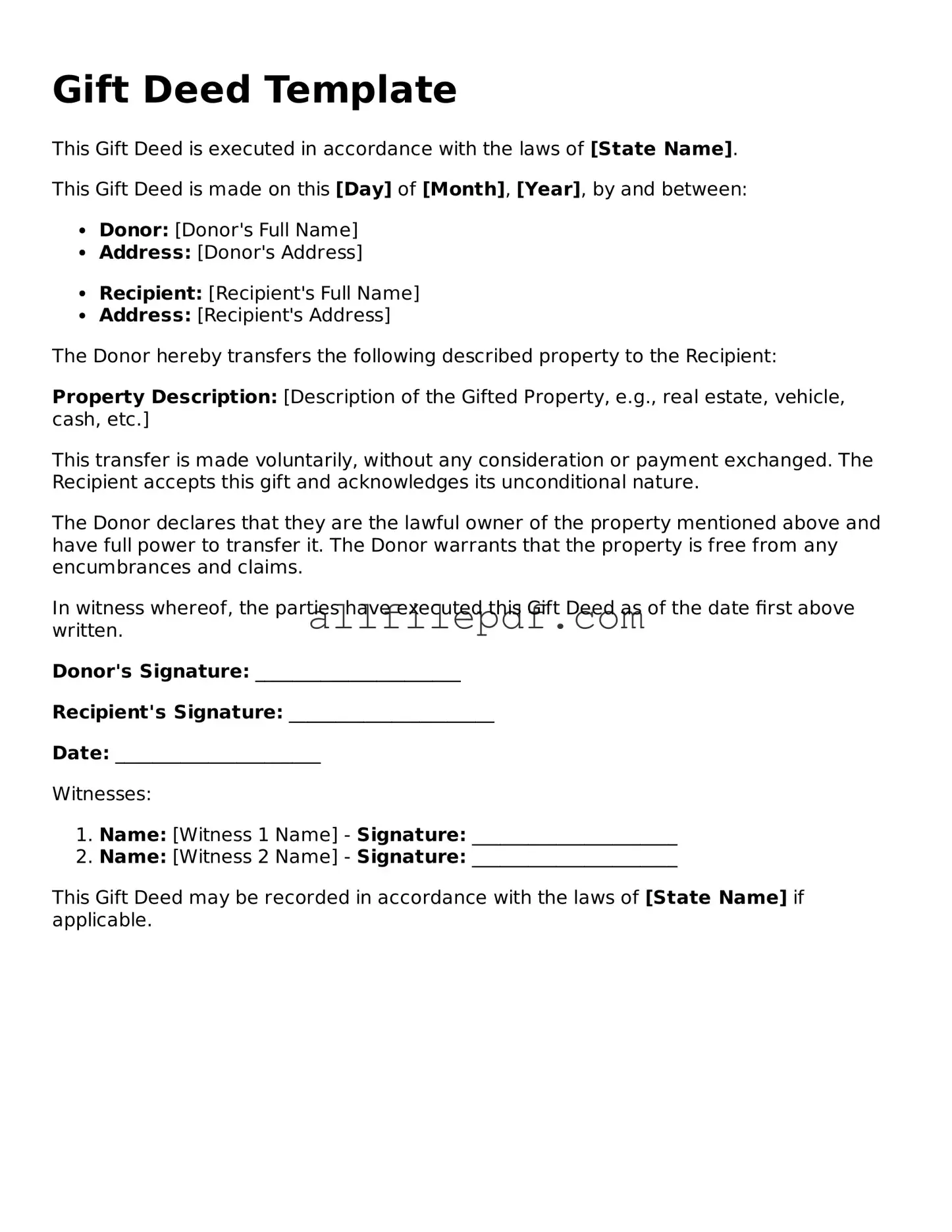 Blank Gift Deed Template