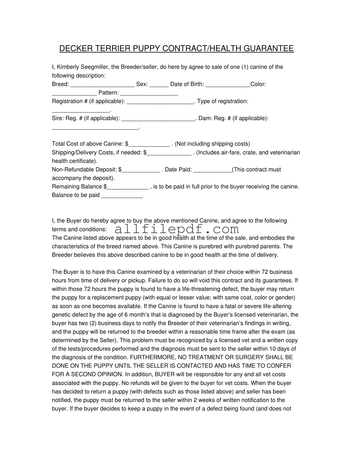 Blank Health Guarantee PDF Form