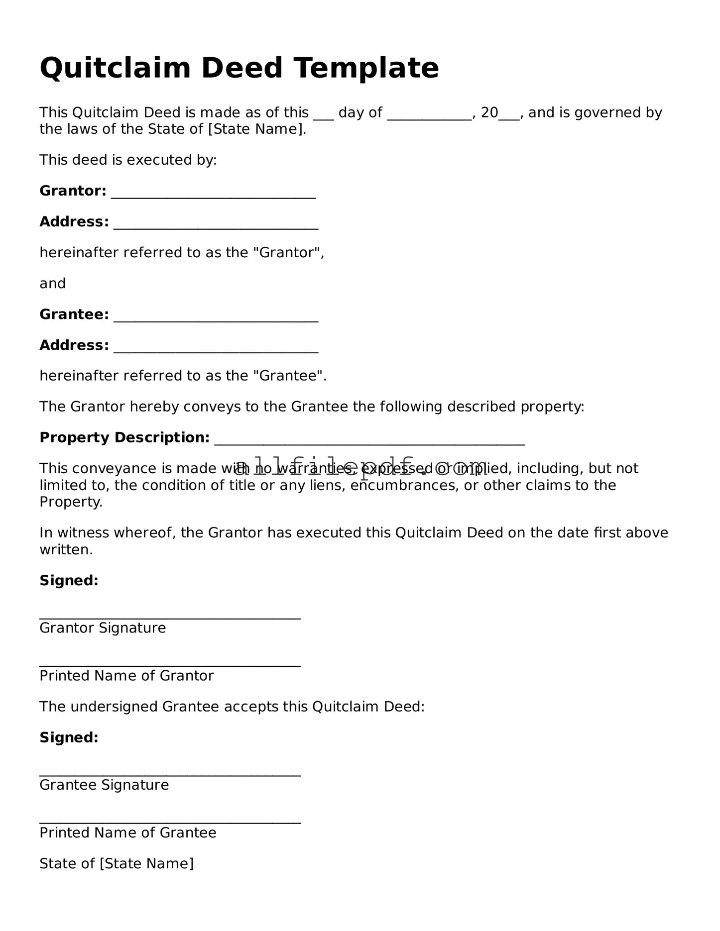 Blank Quitclaim Deed Template