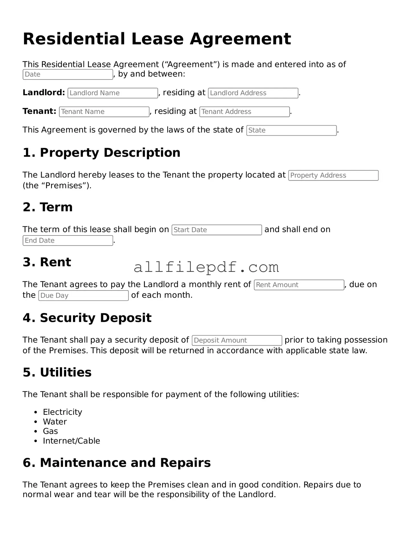 Blank Lease Agreement Template