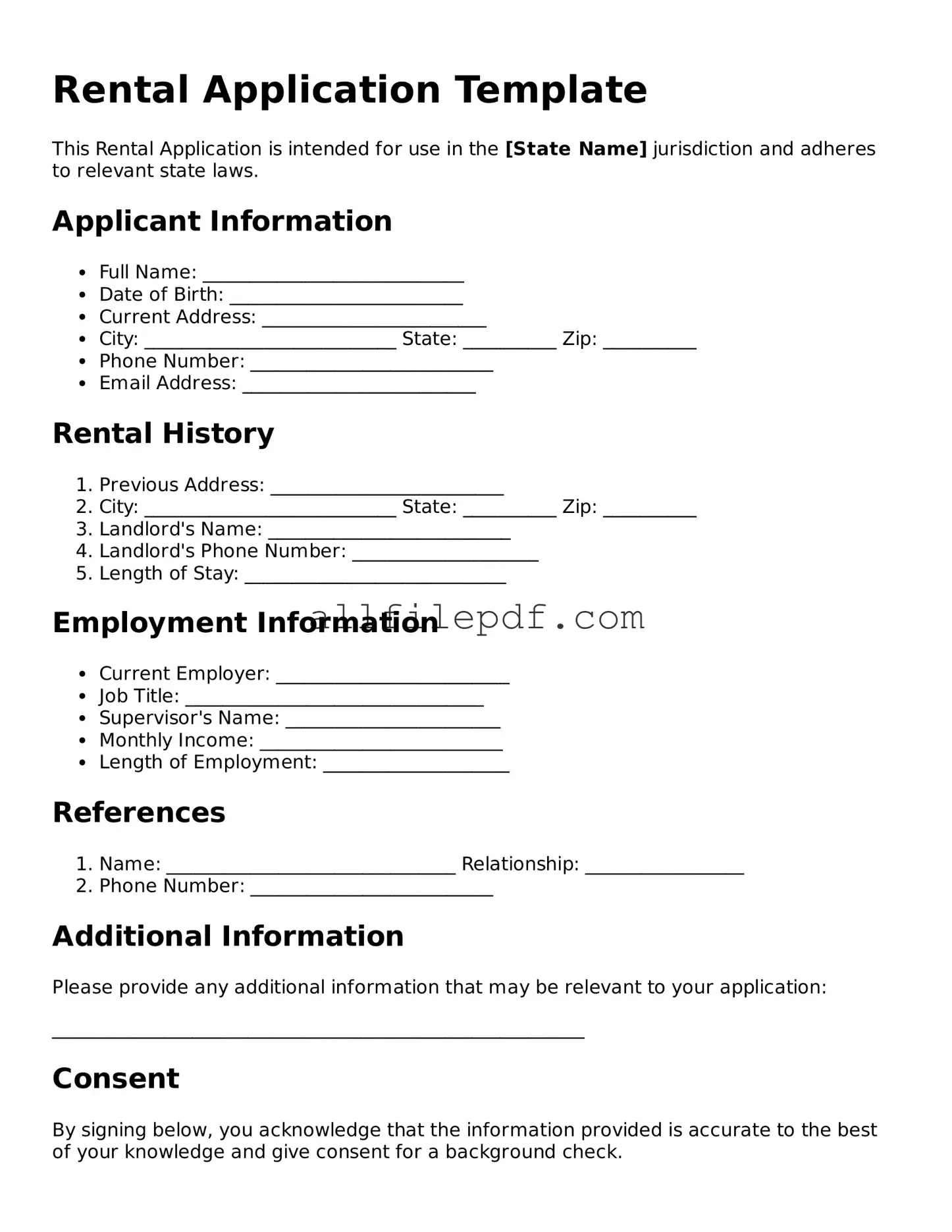 Blank Rental Application Template