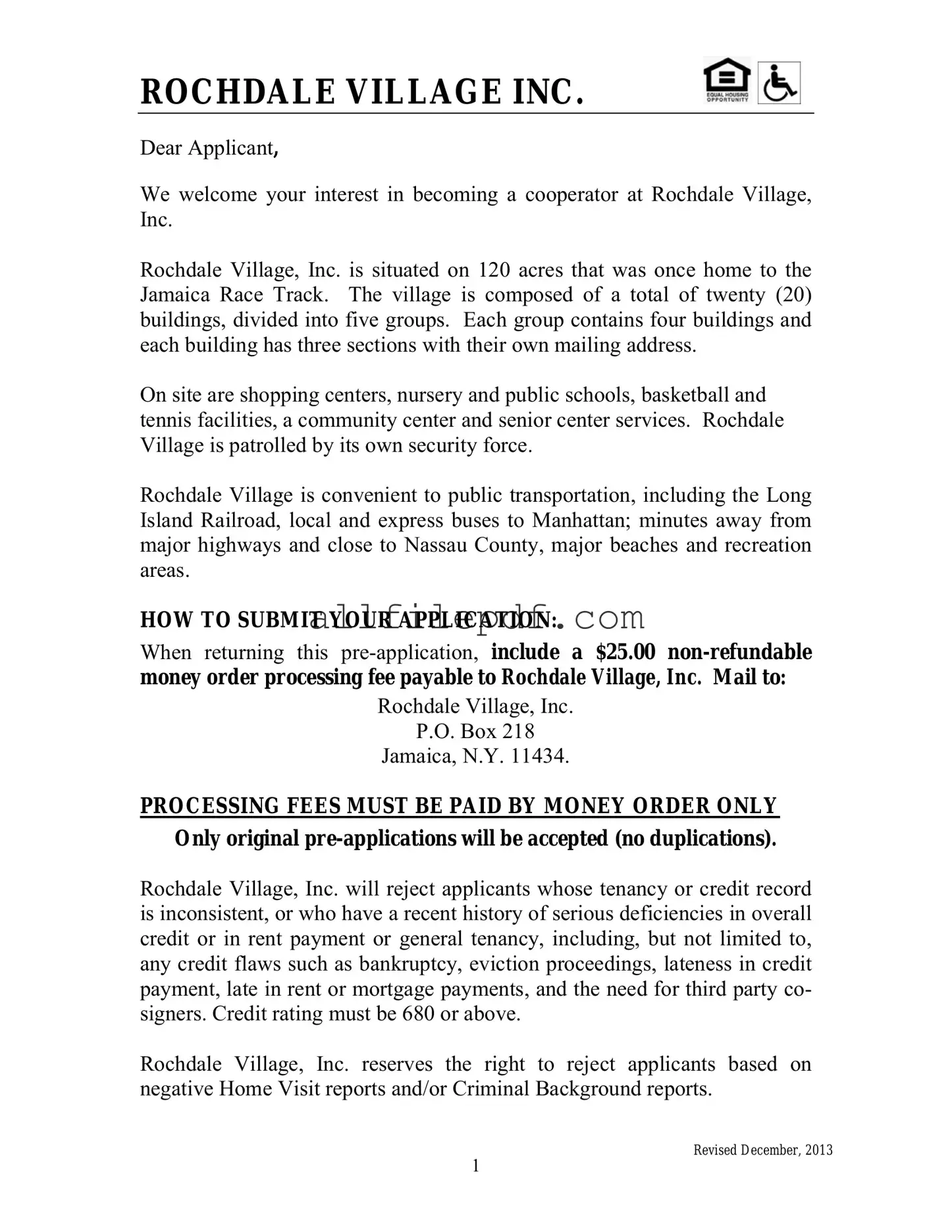 Blank Rochdale village application PDF Form