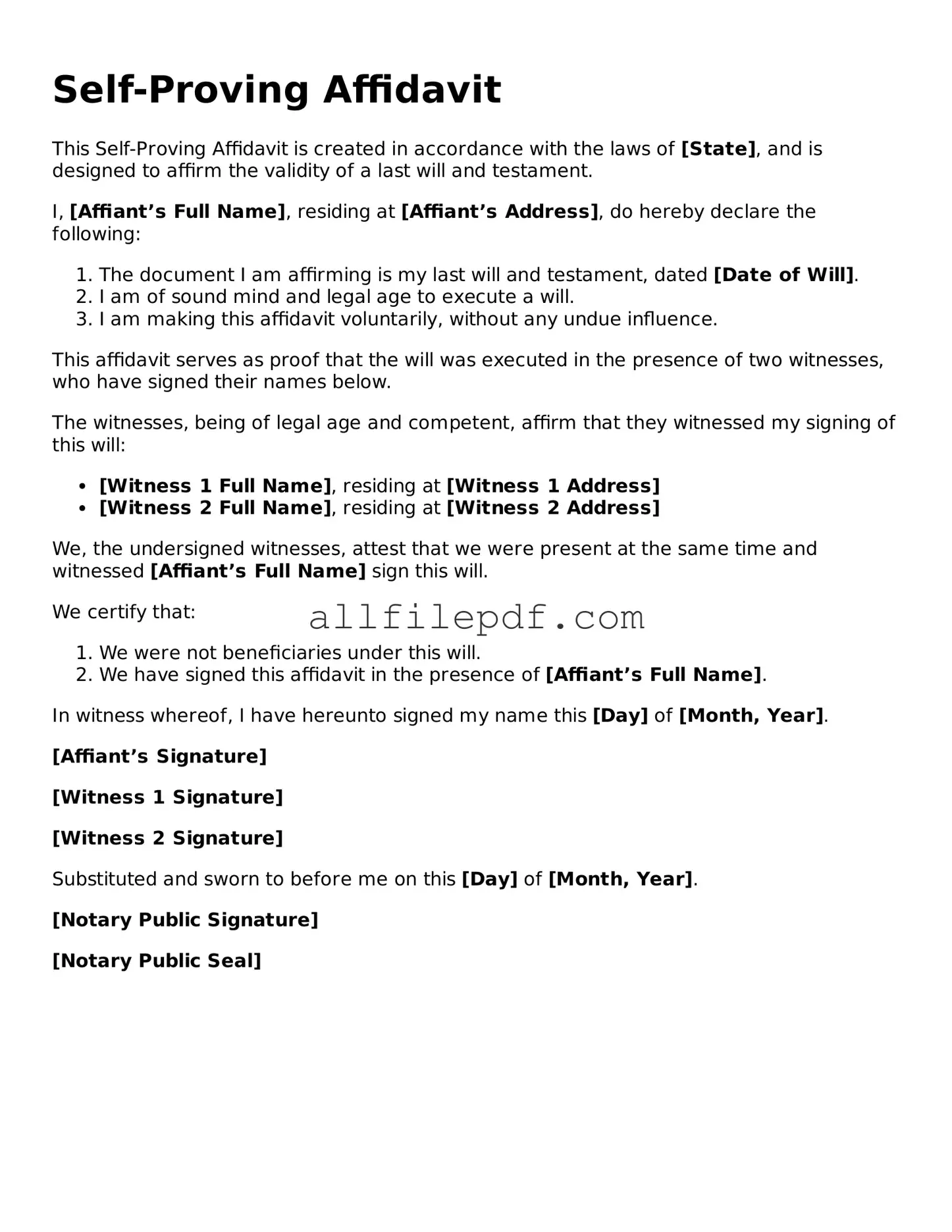 Blank Self-Proving Affidavit Template