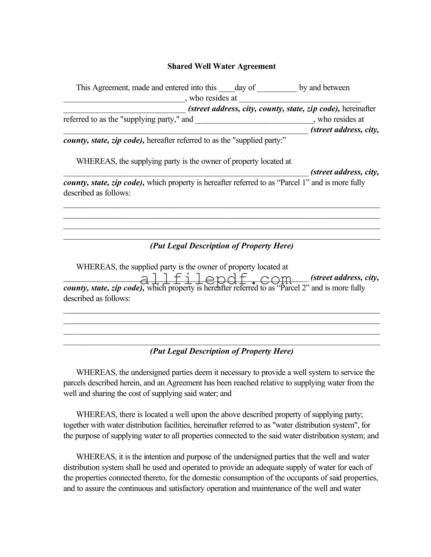 Blank Shared Well Agreement PDF Form