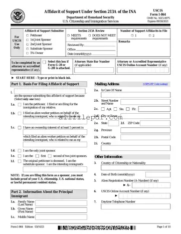 Blank USCIS I-864 PDF Form