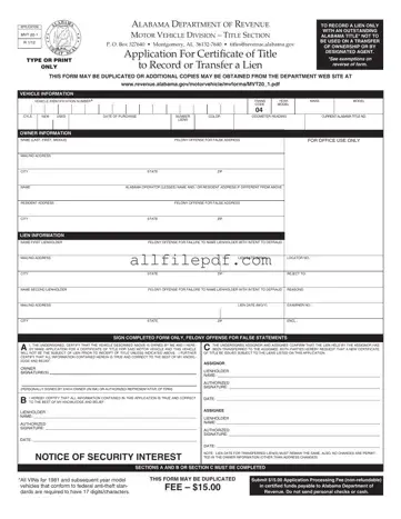 Blank Alabama Mvt 20 1 PDF Form