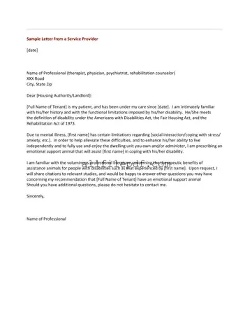 Blank Emotional Support Animal Letter PDF Form
