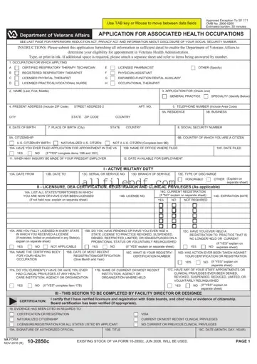 Blank VA 10-2850c PDF Form