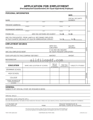 Blank Employment Application Pdf PDF Form