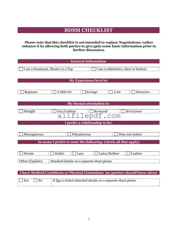 Blank Bdsm Checklist PDF Form