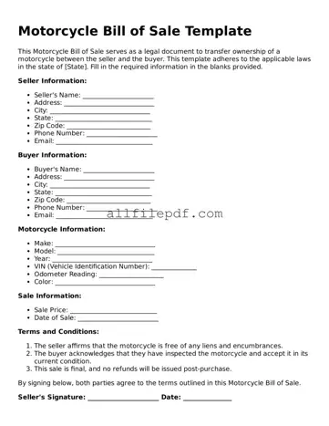 Blank Motorcycle Bill of Sale Template