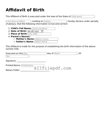 Blank Affidavit of Birth Template