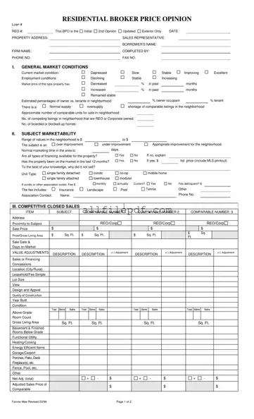 Blank Broker Price Opinion PDF Form